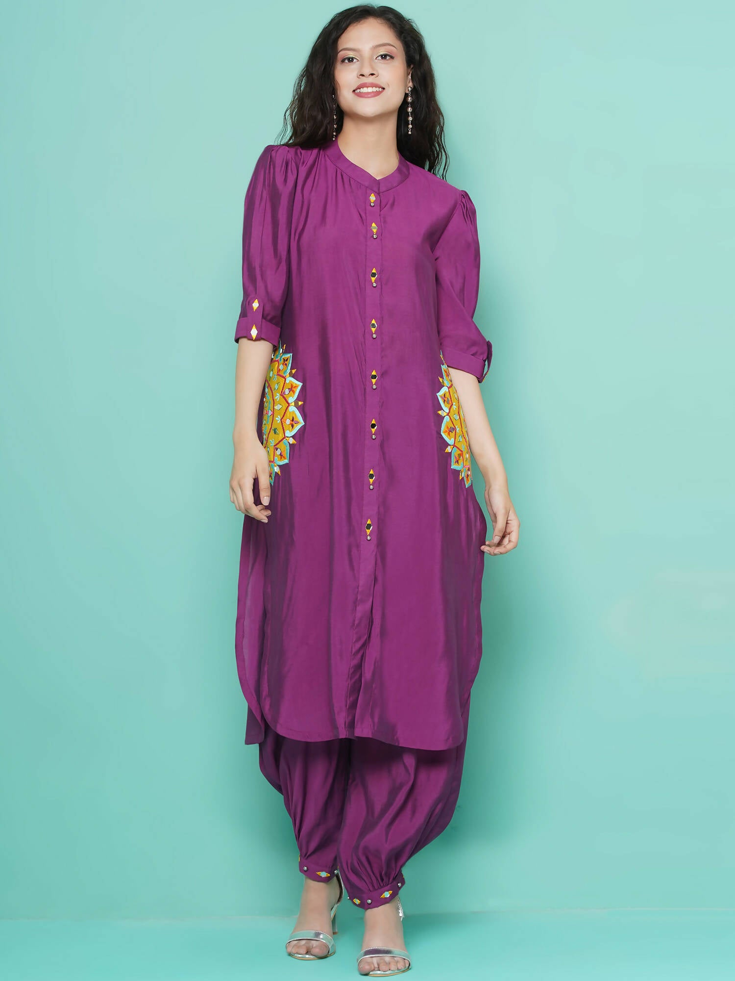 Women Republic Purple Art Silk Embroidered Kurta with Afghani Salwar - Distacart