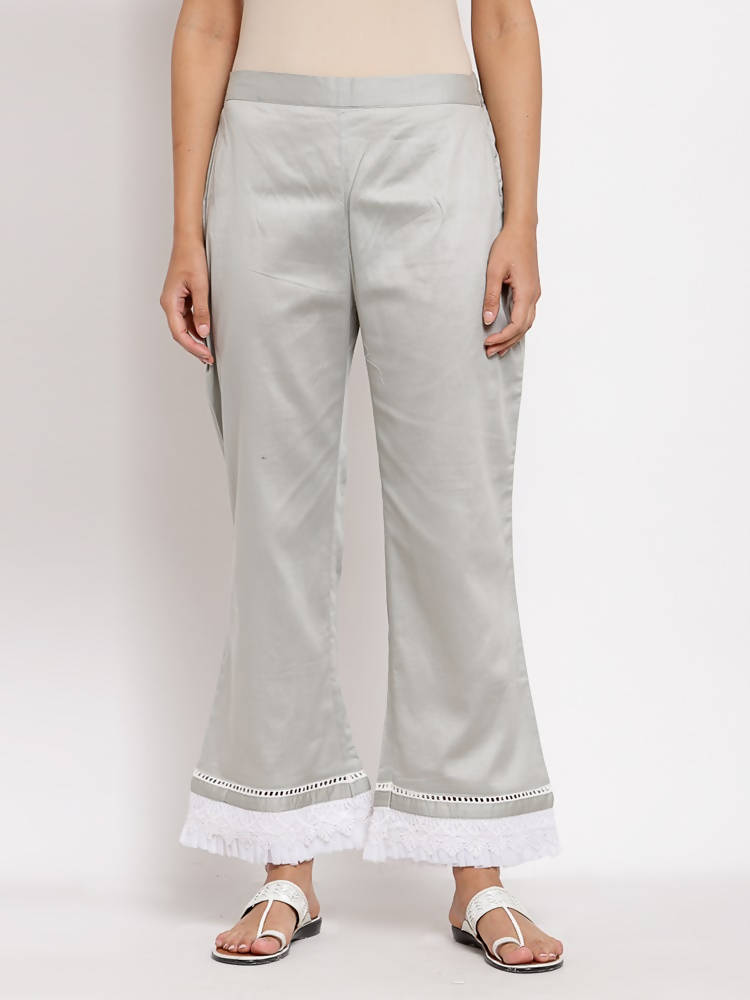 Myshka Beautiful Women's Grey Cotton Solid Casual Trouser