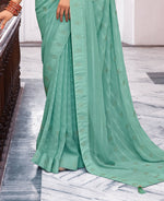 Thumbnail for Sea Green Georgette Swaroski Work Saree With Unstitched Blouse Piece - Juhi - Distacart