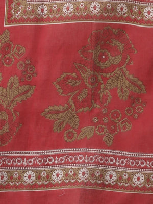 Yufta Women Maroon Floral Printed Regular Thread Work Pure Cotton Kurta with Palazzo & With Dupatta