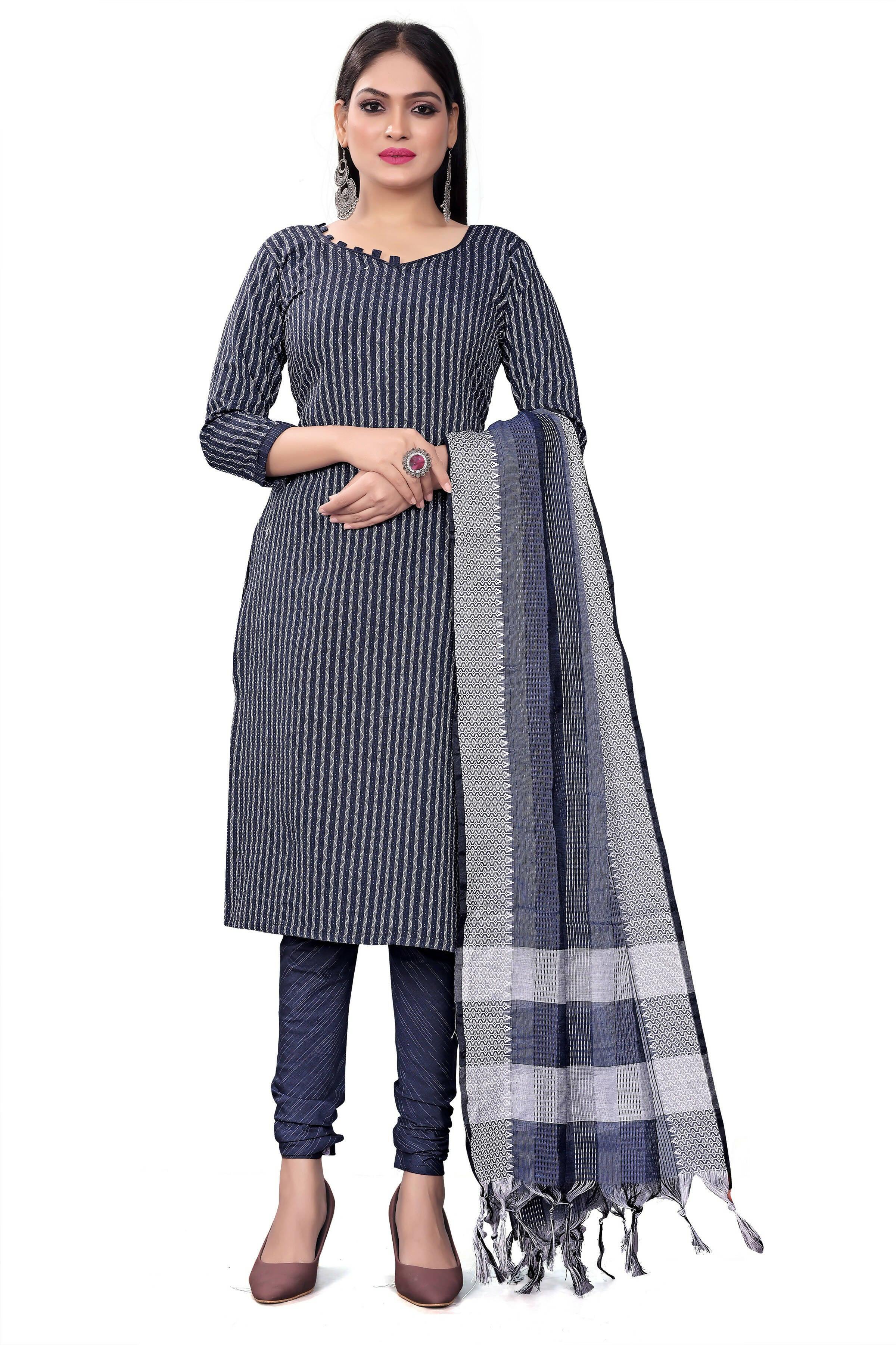Blue Cotton Jacquard Woven Unstitched Dress Material - Amara - Distacart