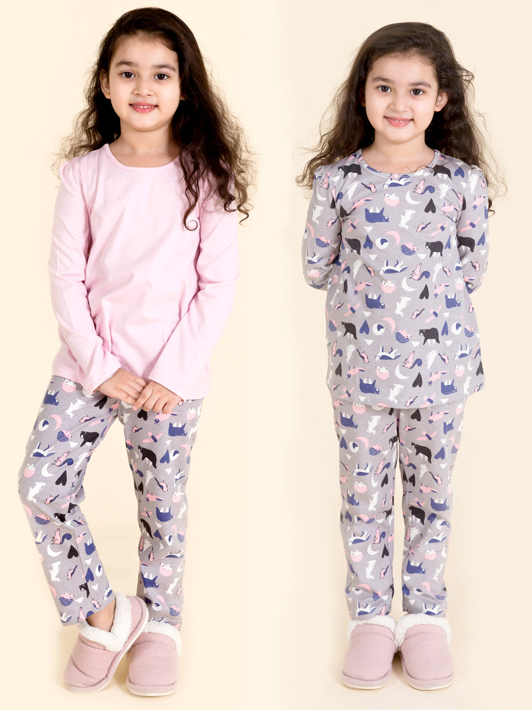 Girls Pack Of 2 Pure Cotton Printed Night Suits - Mini Marvels - Distacart
