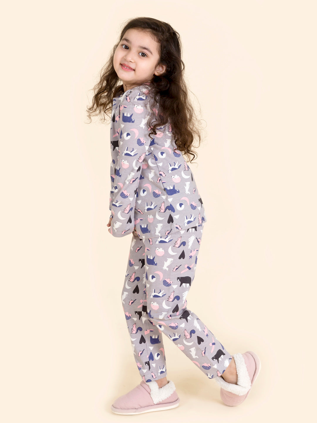 Girls Pack Of 2 Pure Cotton Printed Night Suits - Mini Marvels - Distacart