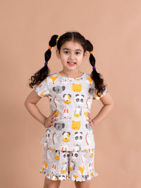 Thumbnail for Girls Grey Yellow Printed Night Suit - Mini Marvels - Distacart