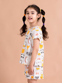 Thumbnail for Girls Grey Yellow Printed Night Suit - Mini Marvels - Distacart