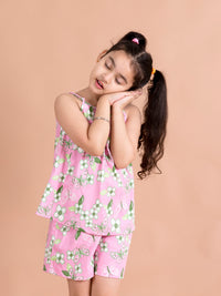 Thumbnail for Girls Pink White Printed Cotton Night Suit - Mini Marvels - Distacart