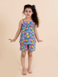 Thumbnail for Girls Blue Pink Printed Cotton Night Suit - Mini Marvels - Distacart