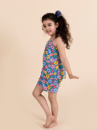 Thumbnail for Girls Blue Pink Printed Cotton Night Suit - Mini Marvels - Distacart