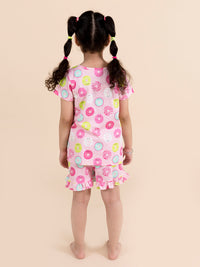 Thumbnail for Girls Pink Yellow Printed Cotton Night Suit - Mini Marvels - Distacart