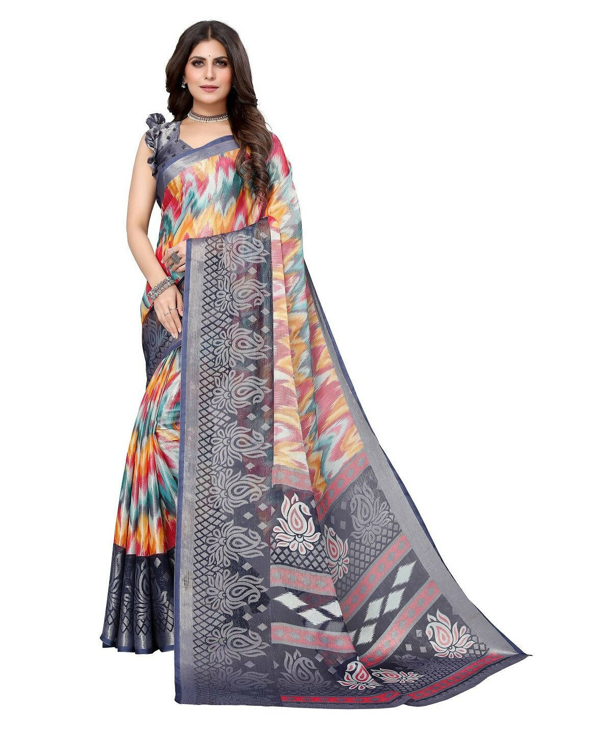 Vamika Grey Chiffon Brasso Bollywood Style Woven Saree (KARUNA GREY) - Distacart