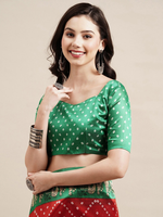 Thumbnail for Saree Mall Red & Green Bandhani Printed Saree - Distacart