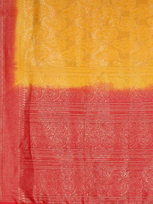 Kalamandir Ethnic Motifs Yellow Silk Blend Saree