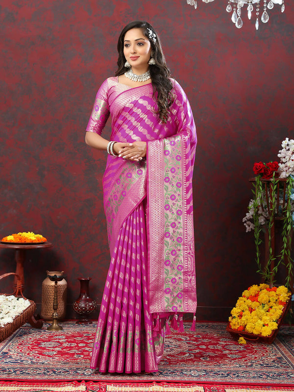 Lorenvalley Fashion Magenta Soft Silk Woven Design with Zari Weaving Leheriya Design Saree - Distacart