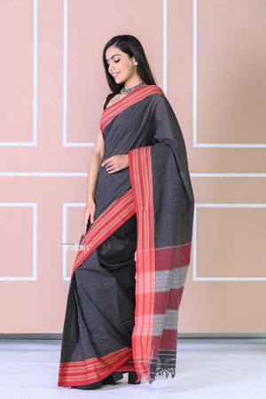Very Much Indian Traditional Patteda Anchu Ilkal Handloom Saree-Adequate Black With Red Border - Distacart