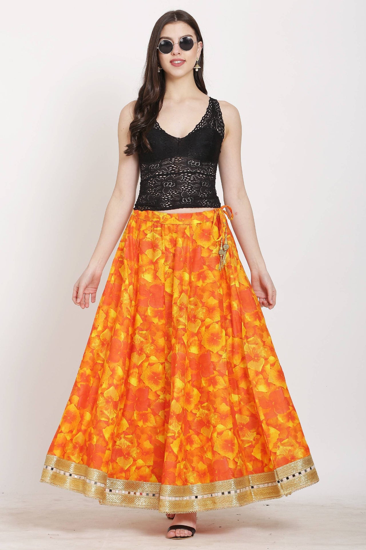 Asmaani Orange Color Maxi Skirt