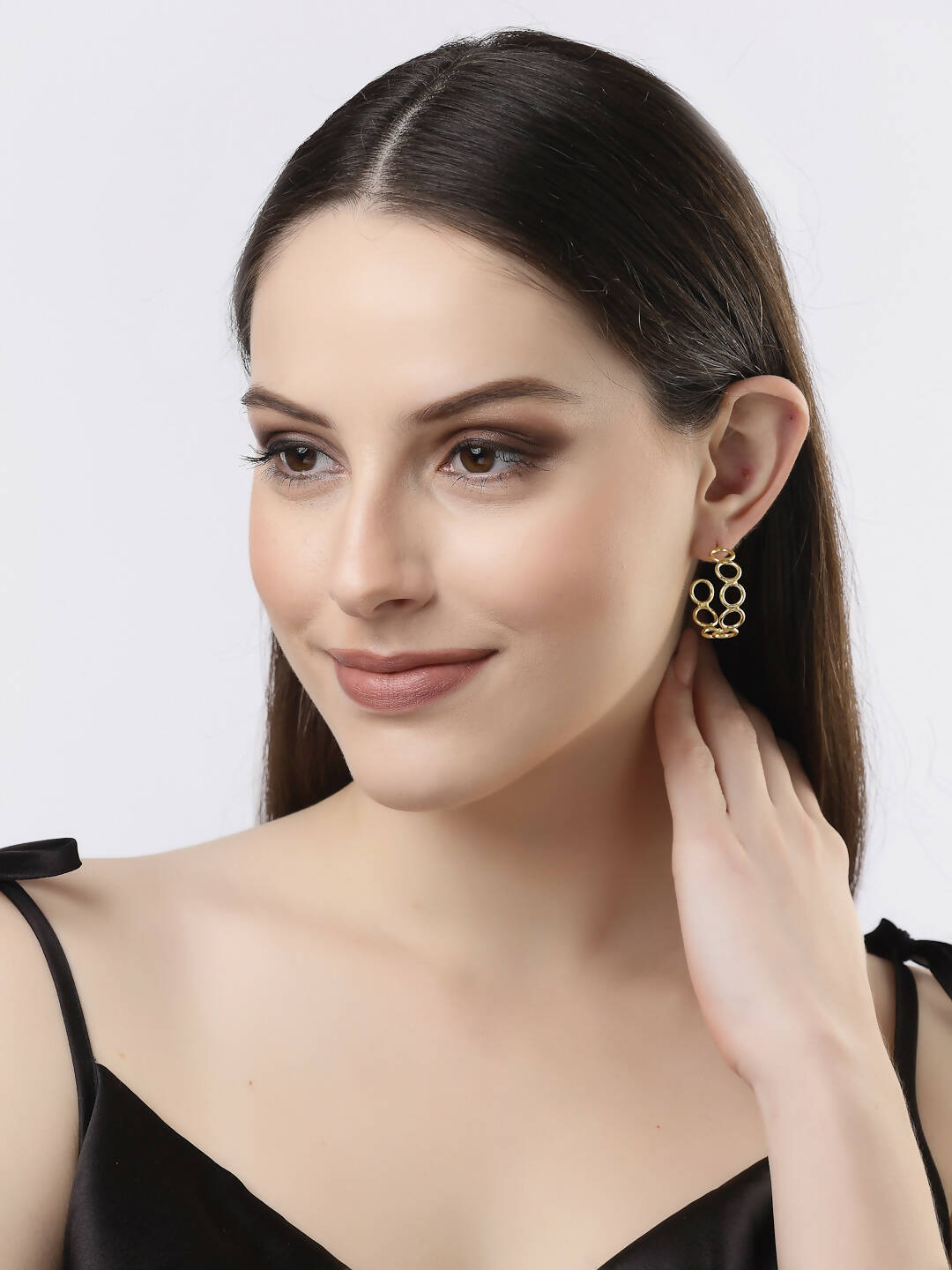 NVR Women Gold-Plated Contemporary Half Hoop Earrings - Distacart