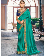 Thumbnail for Sea Green Solid Vichitra Saree With Unstitched Blouse Piece - Selena - Distacart