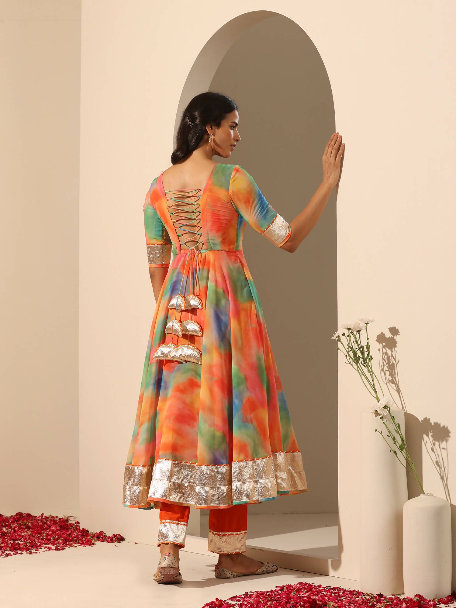 Pomcha Jaipur Orange Gul Rangbirangi Anarkali Set - Distacart