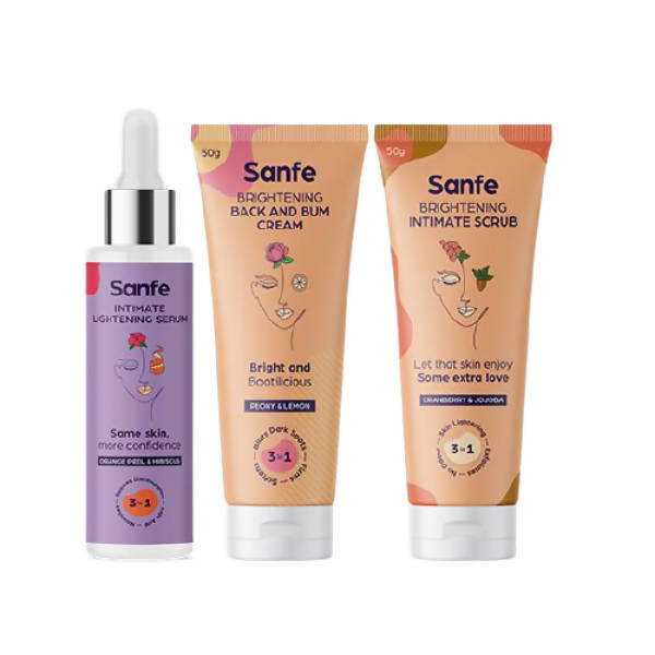 Sanfe Intimate Lightening Serum With Orange Peel + Brightening Intimate Scrub + Brightening Back And Bum Cream