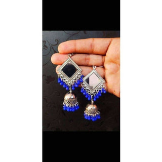 Muskan Fancy Mirror work Blue Smart Earrings