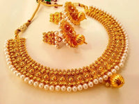 Thumbnail for Designer Metallic Necklace Set With White Beads