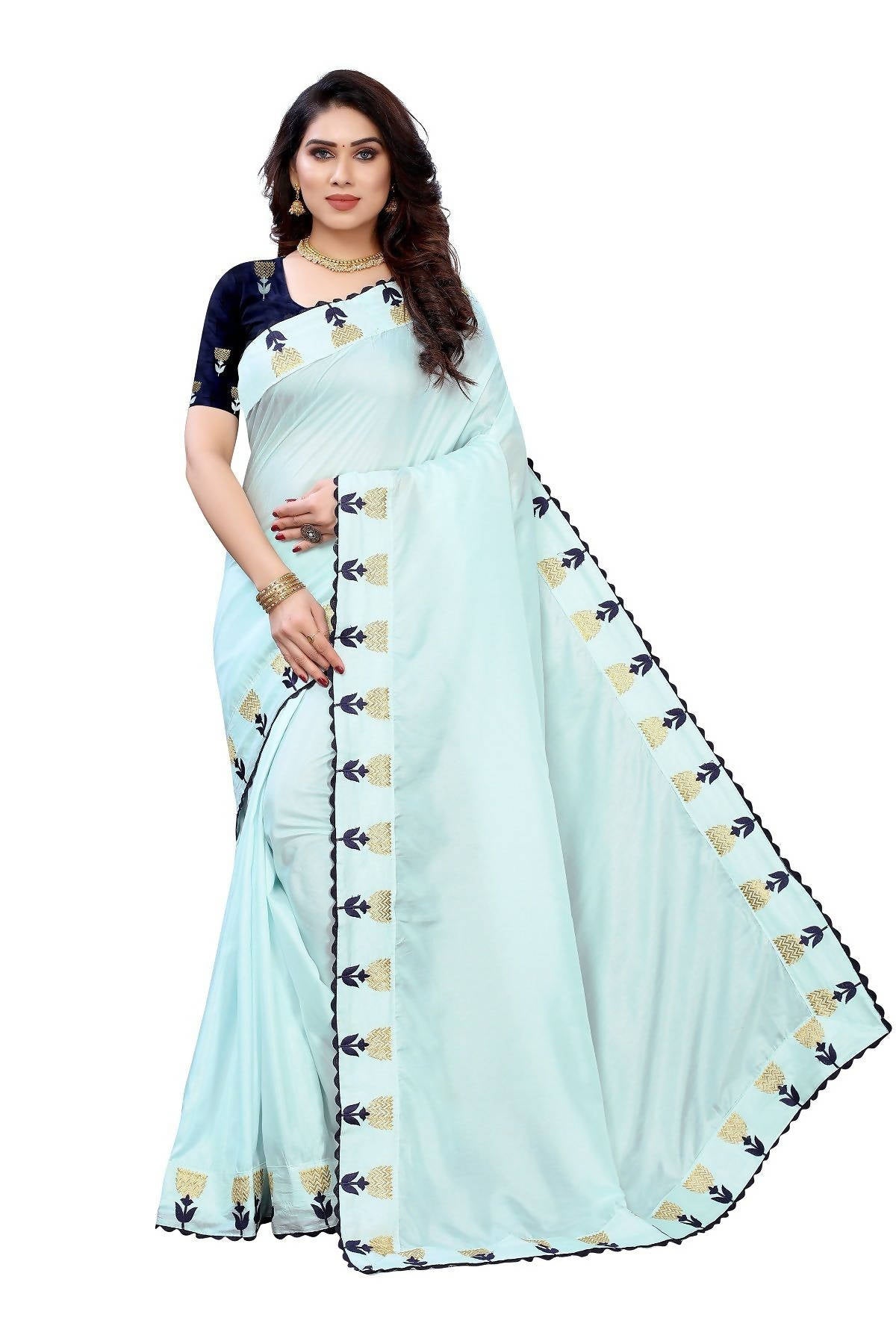 Vamika Sky Blue Dola Silk Embroidery Saree (GITIKA SKY BLUE) - Distacart