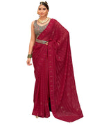 Thumbnail for Maroon Georgette Swaroski Work Saree With Unstitched Blouse Piece - Juhi - Distacart