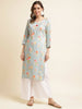 Blue Poly Rayon Floral Printed Straight Kurta - Prasuti - Distacart