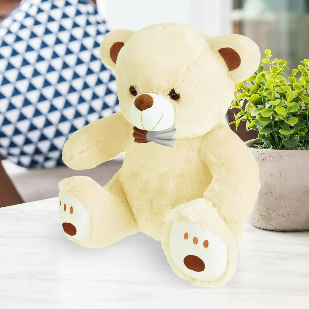 Webby Plush Cute Sitting Teddy Bear Soft Toys with Neck Bow and Foot Print (Beige) - Distacart