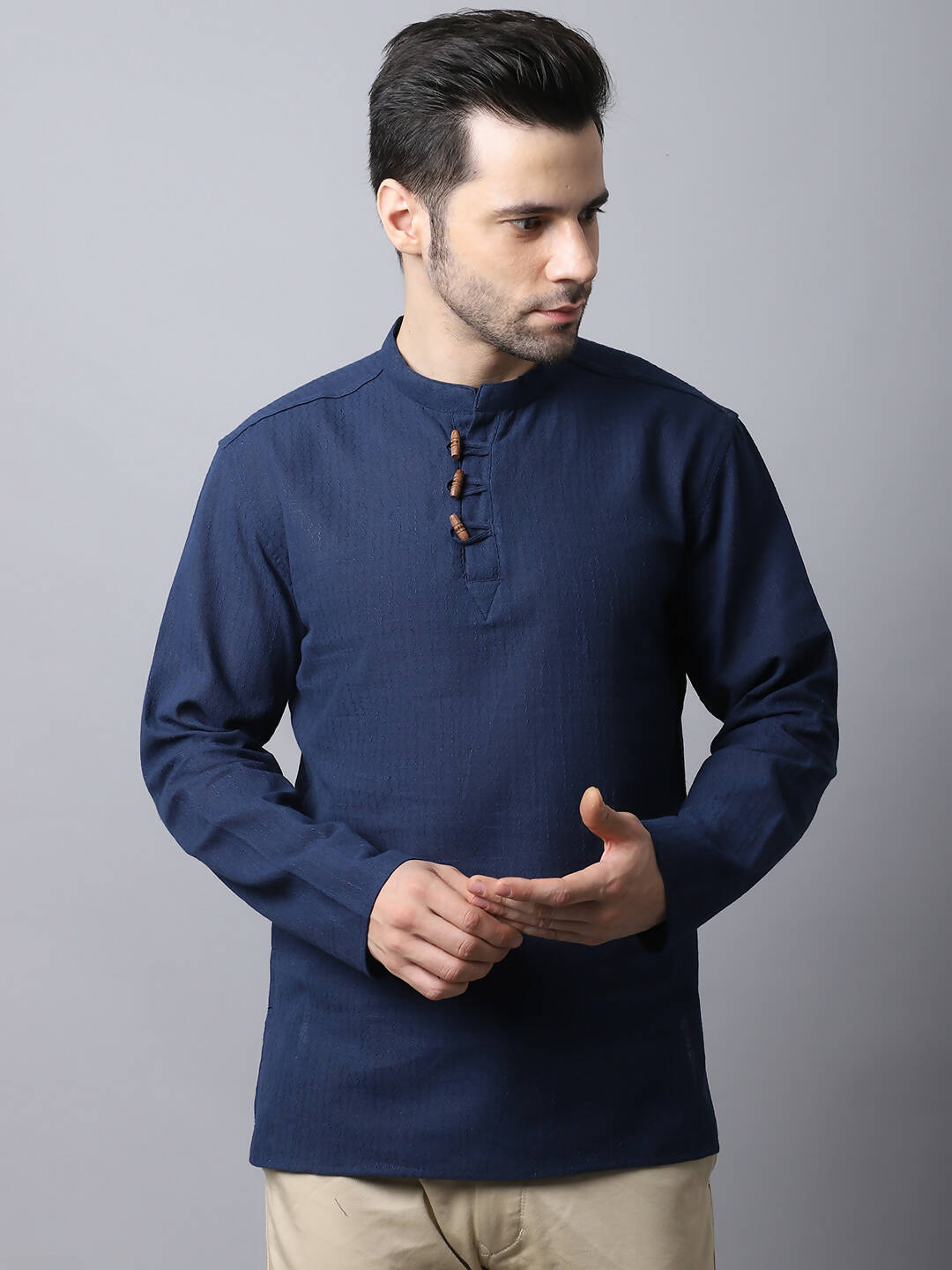 Even Apparels Navy Pure Cotton Men's Kurta With Band Collar - Distacart