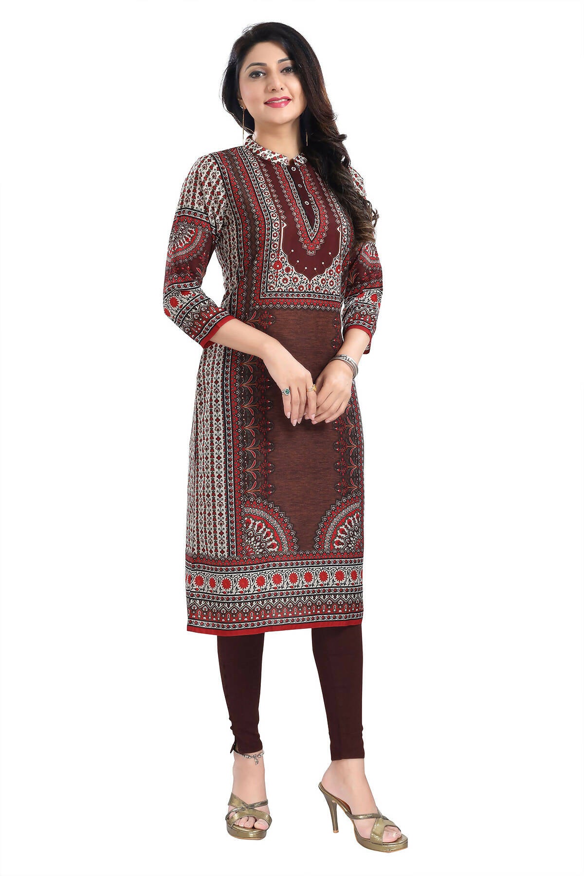 Snehal Creations Beautiful Brown Digital Print Masleen Long Kurti Tunic - Distacart