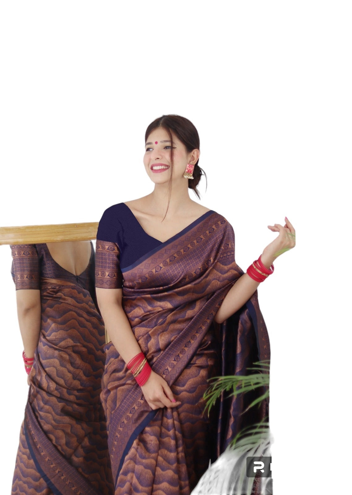 Vamika Weaving Banarasi Jacquard navy Kanjivaram Saree - Distacart