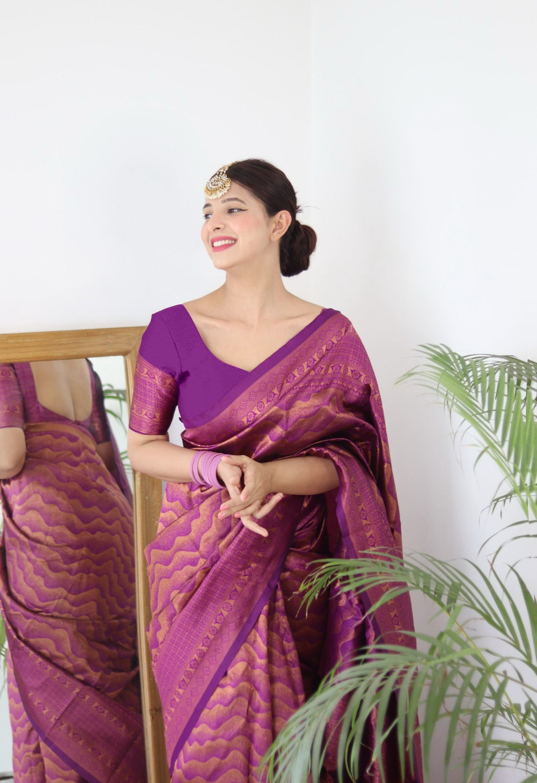 Vamika Weaving Banarasi Jacquard Purple Kanjivaram Saree - Distacart