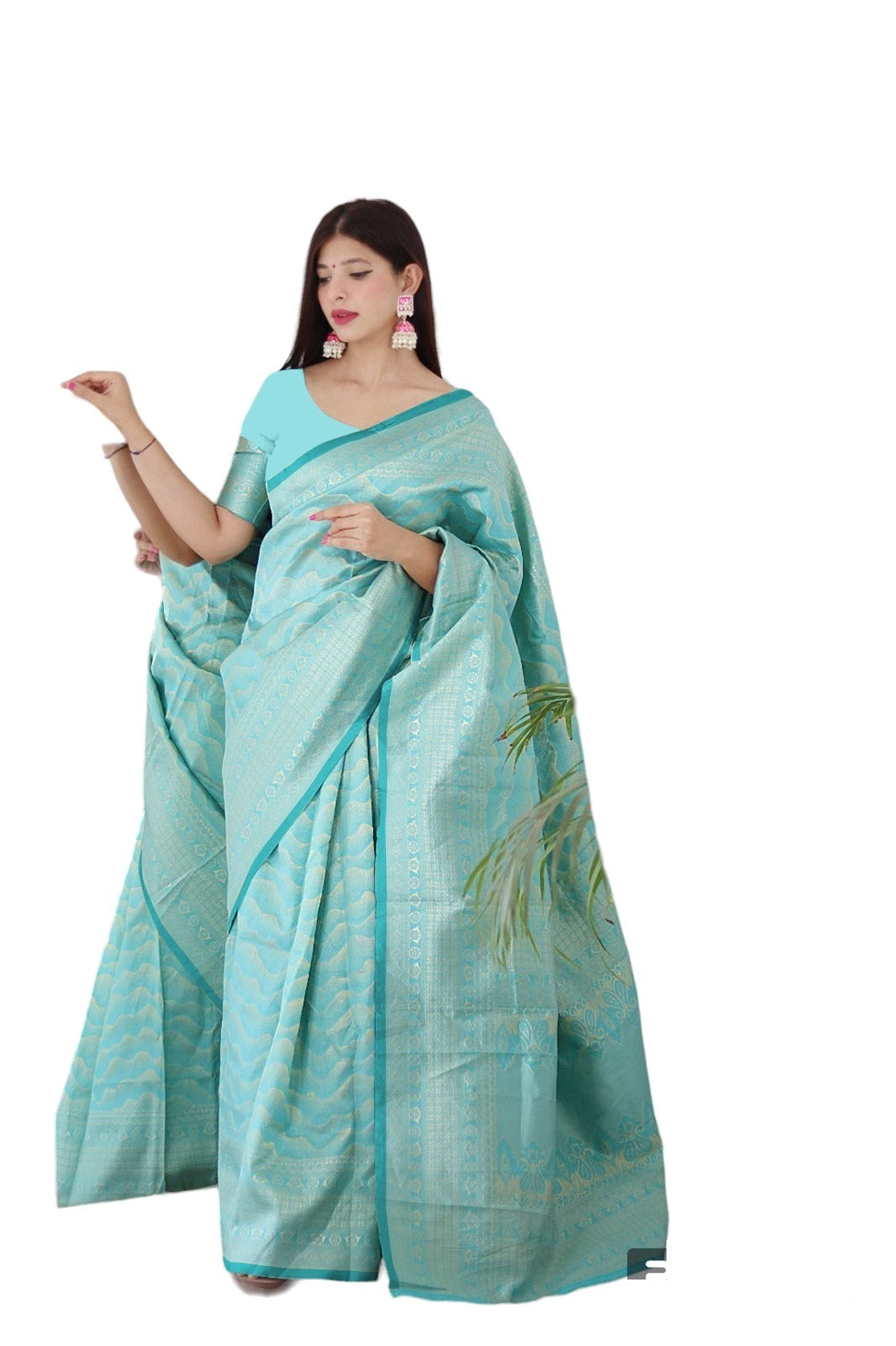 Vamika Weaving Banarasi Jacquard rama Kanjivaram Saree - Distacart