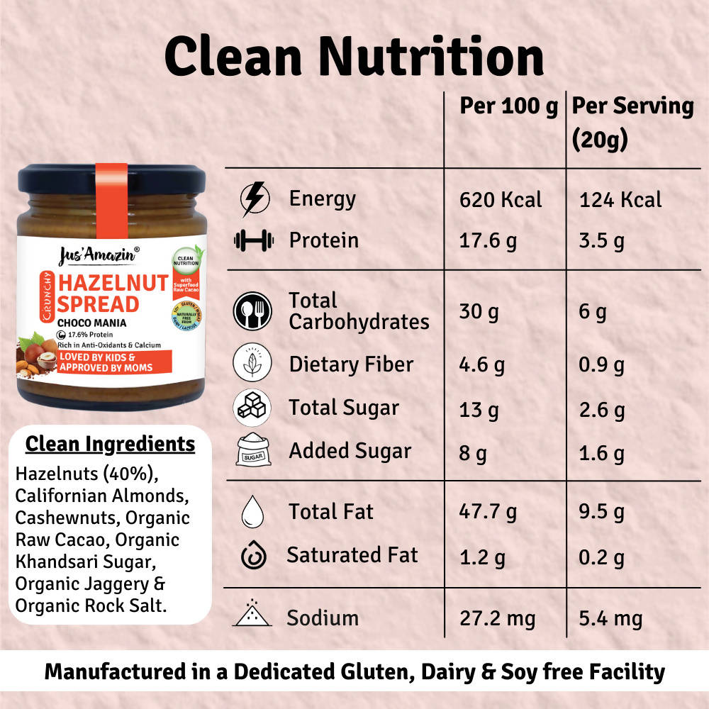 Jus Amazin Hazelnut Spread Crunchy - Choco Mania - Distacart