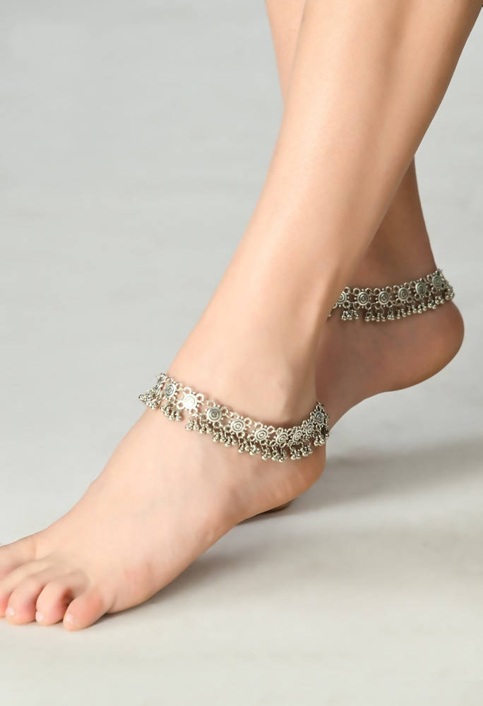 Mominos Fashion Kamal Johar Oxidised Silver Anklets For Bridal Wear