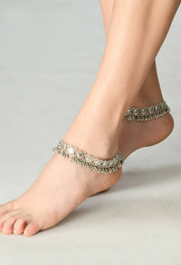 Thumbnail for Mominos Fashion Kamal Johar Oxidised Silver Anklets For Bridal Wear