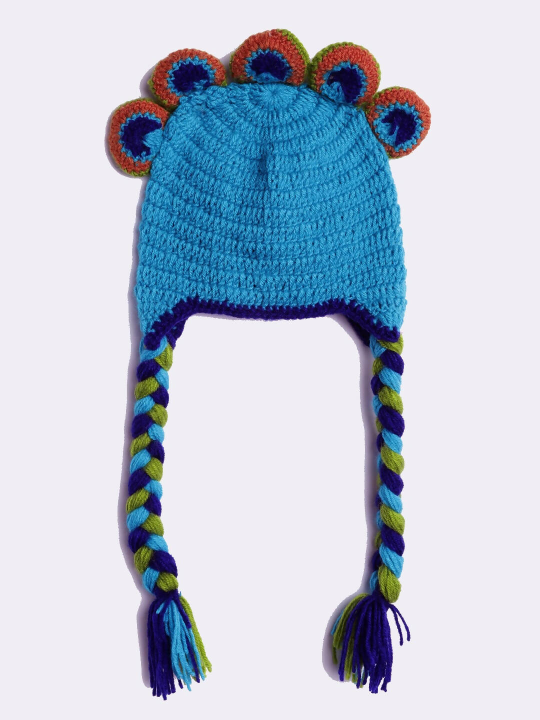 Chutput Kids Woollen Hand Knitted Peacock Face Detailed Cap - Blue - Distacart