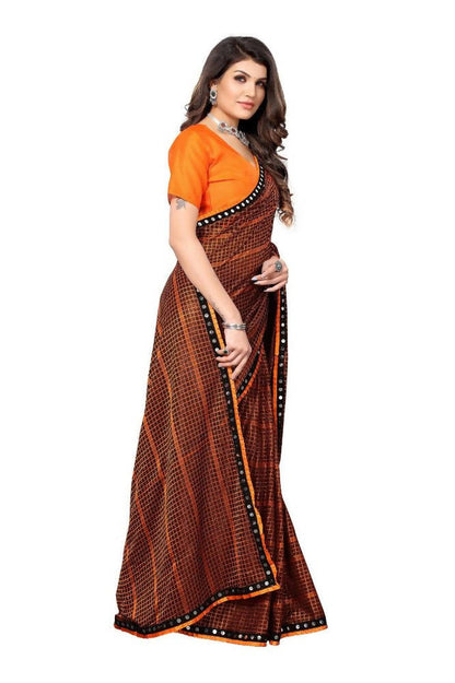 Vamika Orange Lycra Knitted Saree