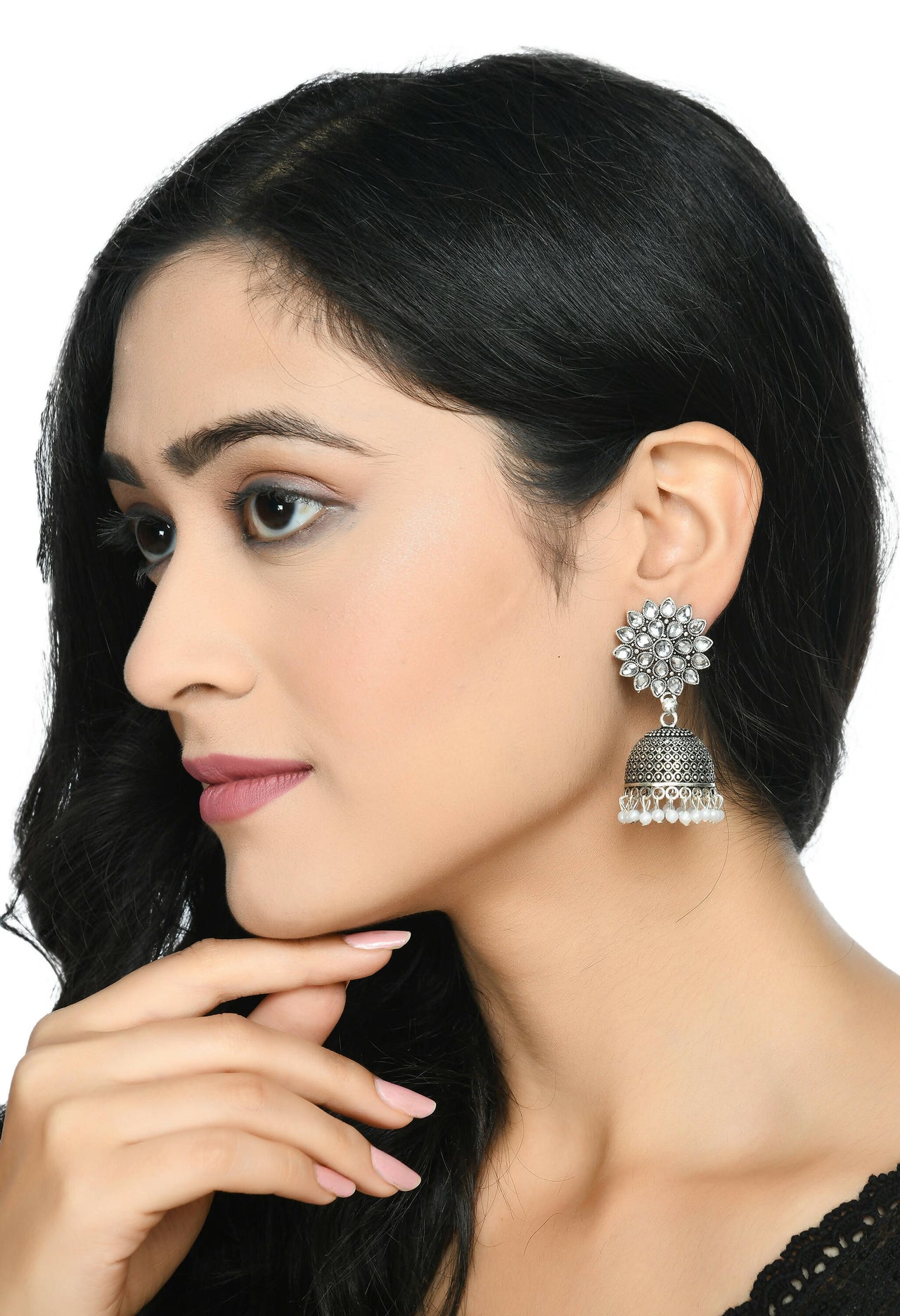 Mominos Fashion Joharkamal Kundan work Jhumka with White Beads - Distacart