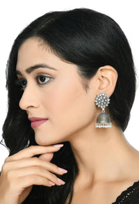 Thumbnail for Mominos Fashion Joharkamal Kundan work Jhumka with White Beads - Distacart