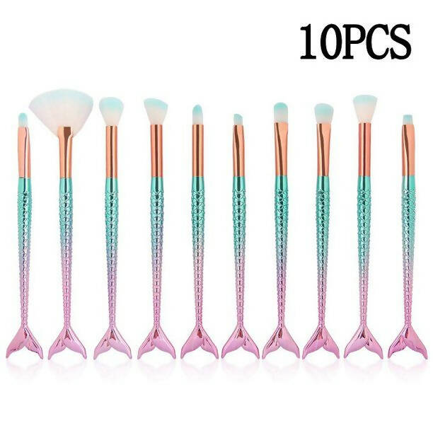 Favon Pack of 10 Professional Mermaid Shaped Makeup Brushes - Distacart