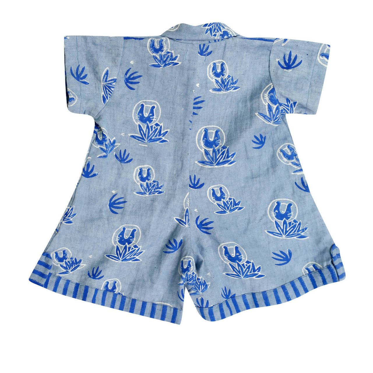 Mhyssa Blue Round Neck Patch Pocket Half Sleeves Romper For Kids - Distacart
