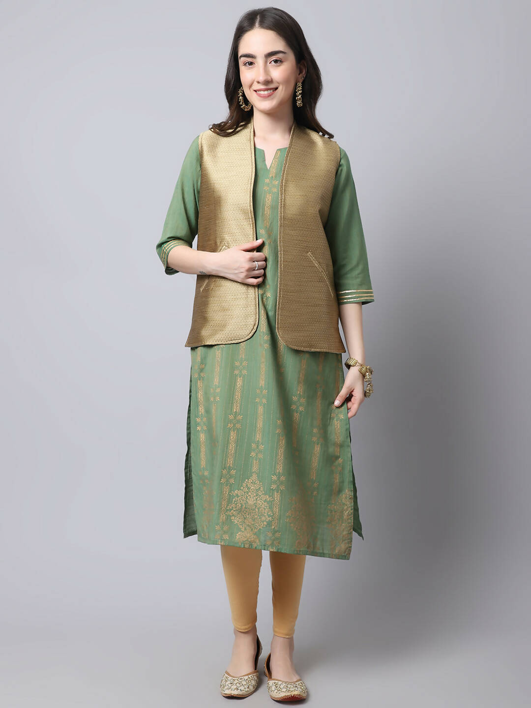 Even Apparels Beige Bansari Silk Open Front Women's Gillet - Distacart