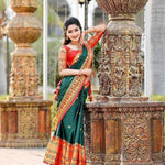 Thumbnail for DEIANA'S Beautiful Golden Jari with New Design Soft Lichi Silk Saree - Green - Distacart