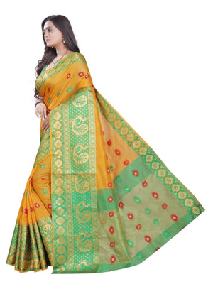 Vamika Banarasi Cotton Silk Yellow Weaving Saree