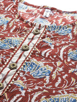 Thumbnail for Yufta Women Maroon Pure Cotton Ethnic Motifs Printed Kurta with Palazzo & Dupatta