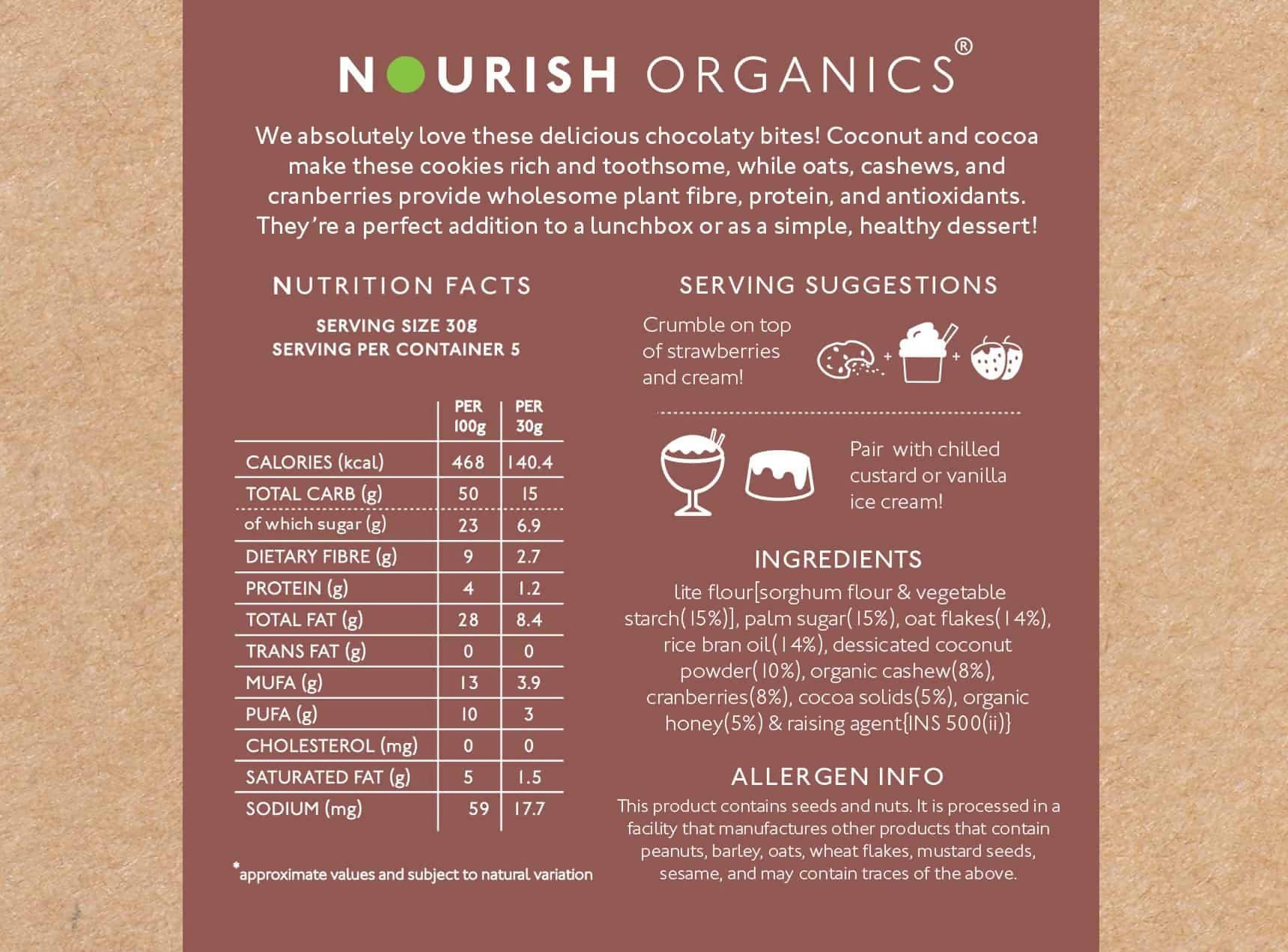 Nourish Organics Chocolate Coconut Cookies ingredients
