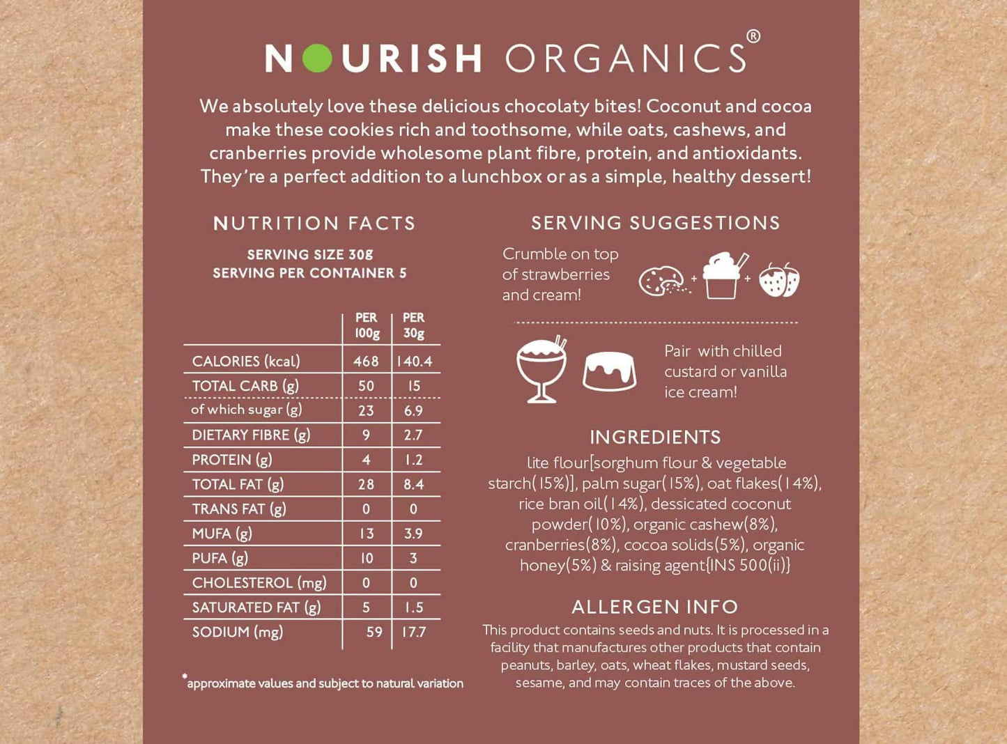 Nourish Organics Chocolate Coconut Cookies ingredients