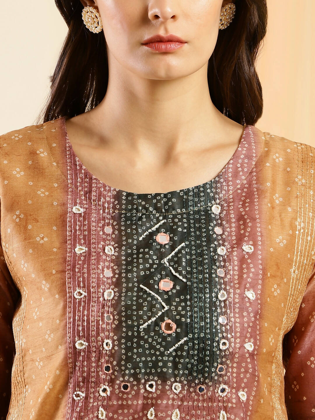 Orange Chinon Digital Printed With Hand Work Kurta - Himanshi - Distacart